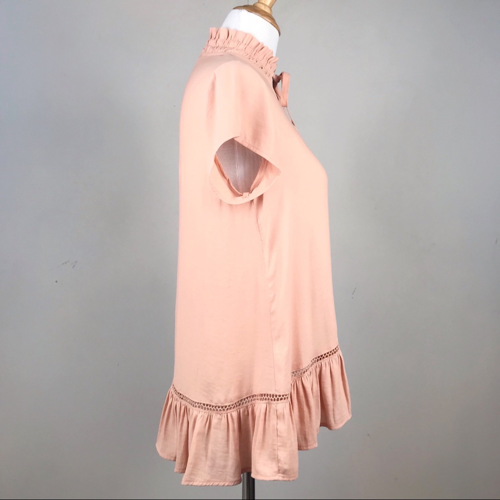 RO & DE Blush Pink Short Slv. Flowy Tie Ruffle Top - Picture 5 of 8